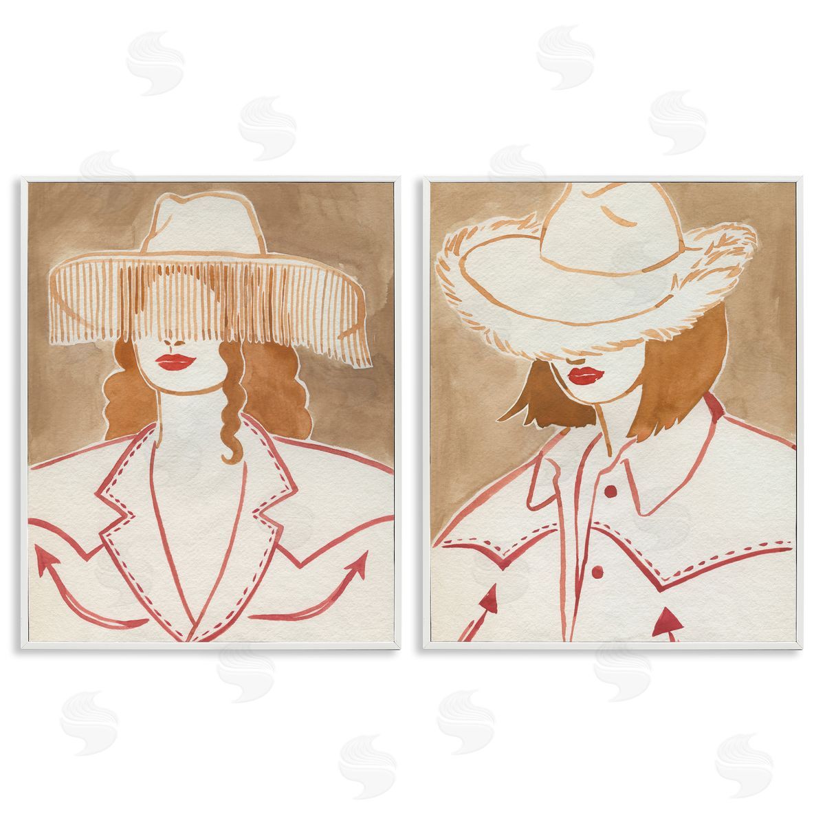 Boho Cowgirls in Hats White Frame Print Wall Art, Home Decor by Grace Popp