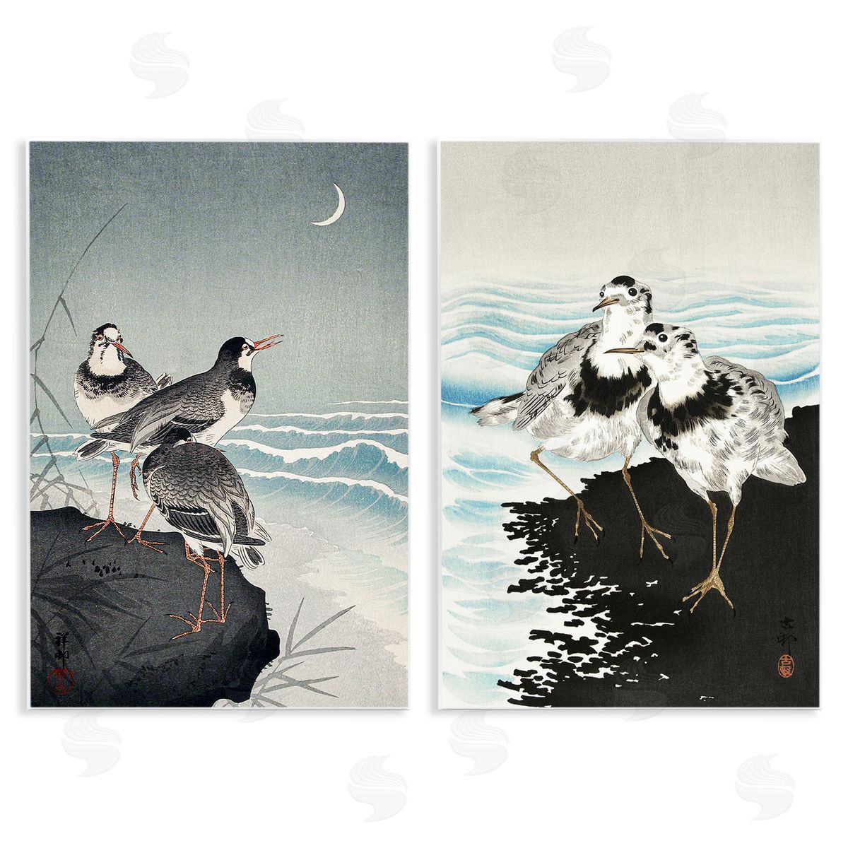 Sea Birds Under Moon Wood Plaque Wall Art, Home Decor by Ohara Koson
