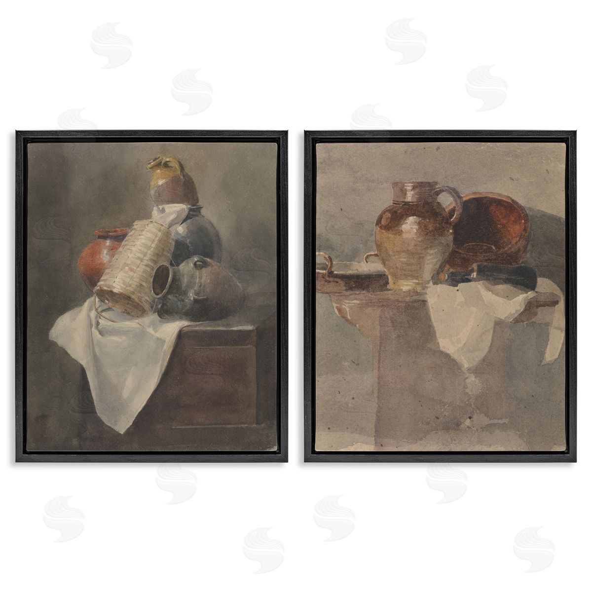 Vintage Sundries Still Lifes Black Floating Frame Canvas Wall Art, Home Decor by Peter Dewint