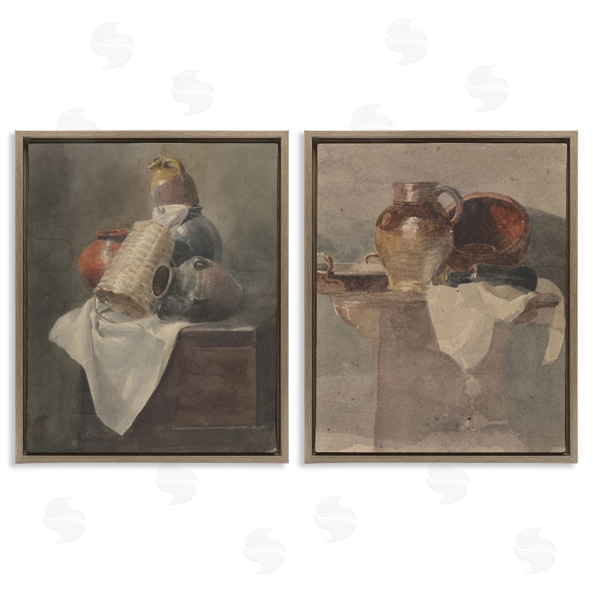 Vintage Sundries Still Lifes Brown Floating Frame Canvas Wall Art, Home Decor by Peter Dewint