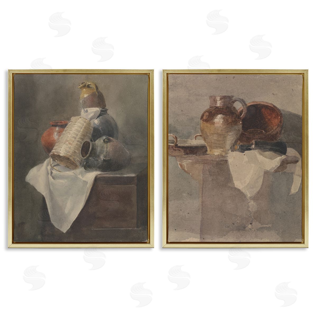 Vintage Sundries Still Lifes Gold Floating Frame Canvas Wall Art, Home Decor by Peter Dewint