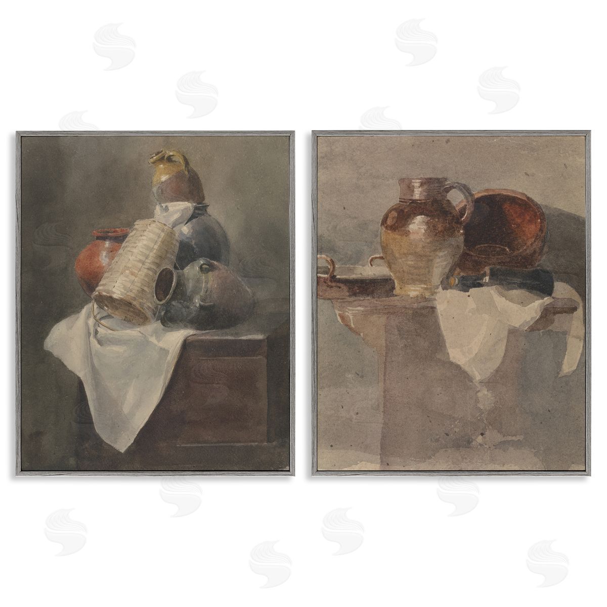 Vintage Sundries Still Lifes Grey Frame Print Wall Art, Home Decor by Peter Dewint