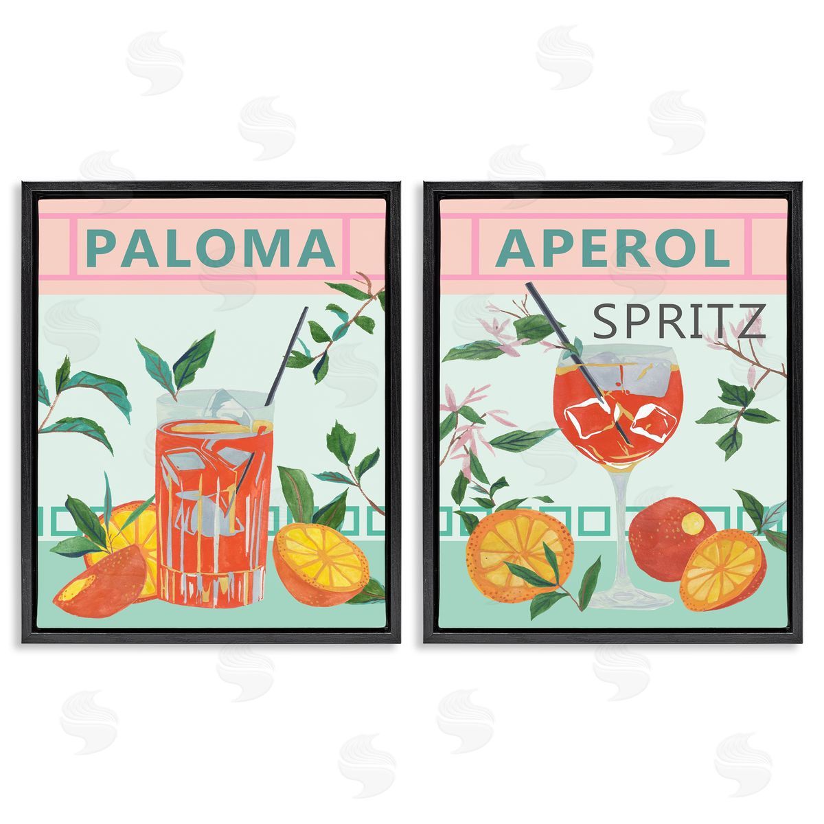 Pastel Kitchen Cocktails Black Floating Frame Canvas Wall Art, Home Decor by Melissa Wang