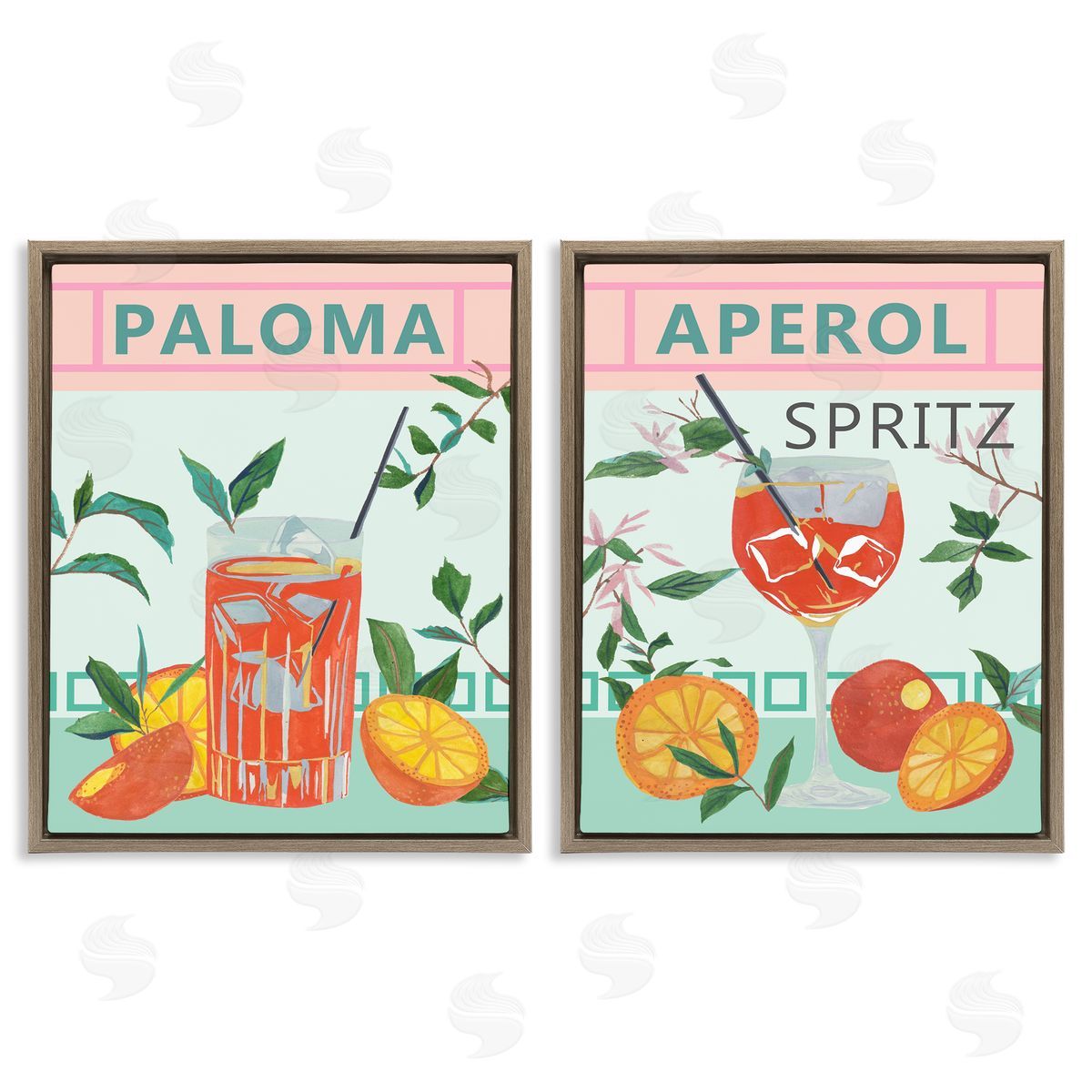 Pastel Kitchen Cocktails Brown Floating Frame Canvas Wall Art, Home Decor by Melissa Wang