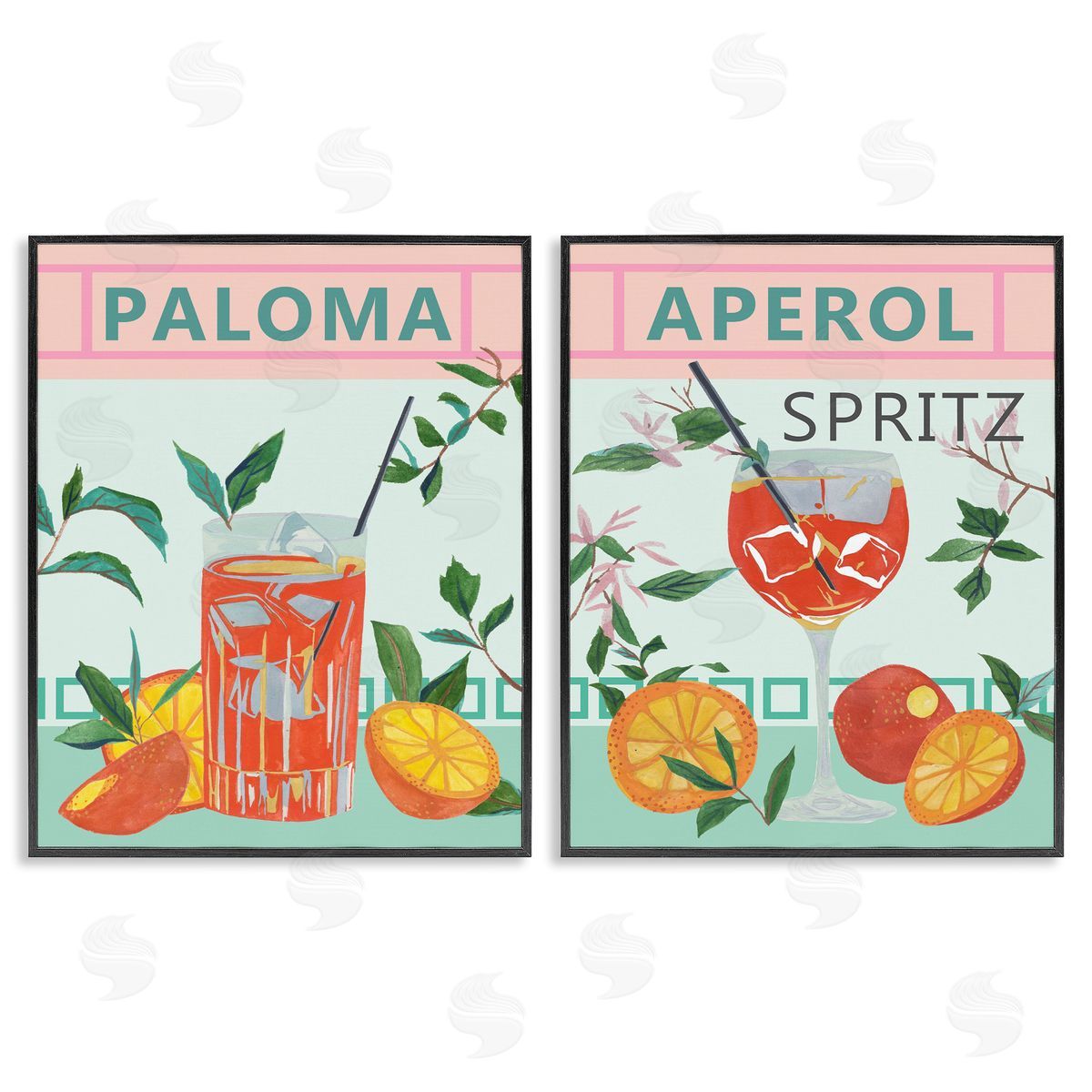 Pastel Kitchen Cocktails Black Frame Print Wall Art, Home Decor by Melissa Wang