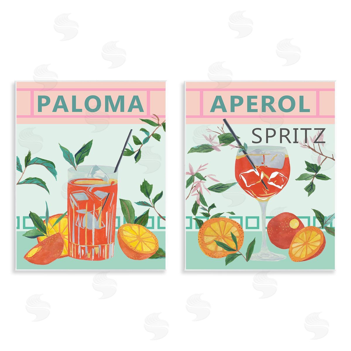 Pastel Kitchen Cocktails Wood Plaque Wall Art, Home Decor by Melissa Wang