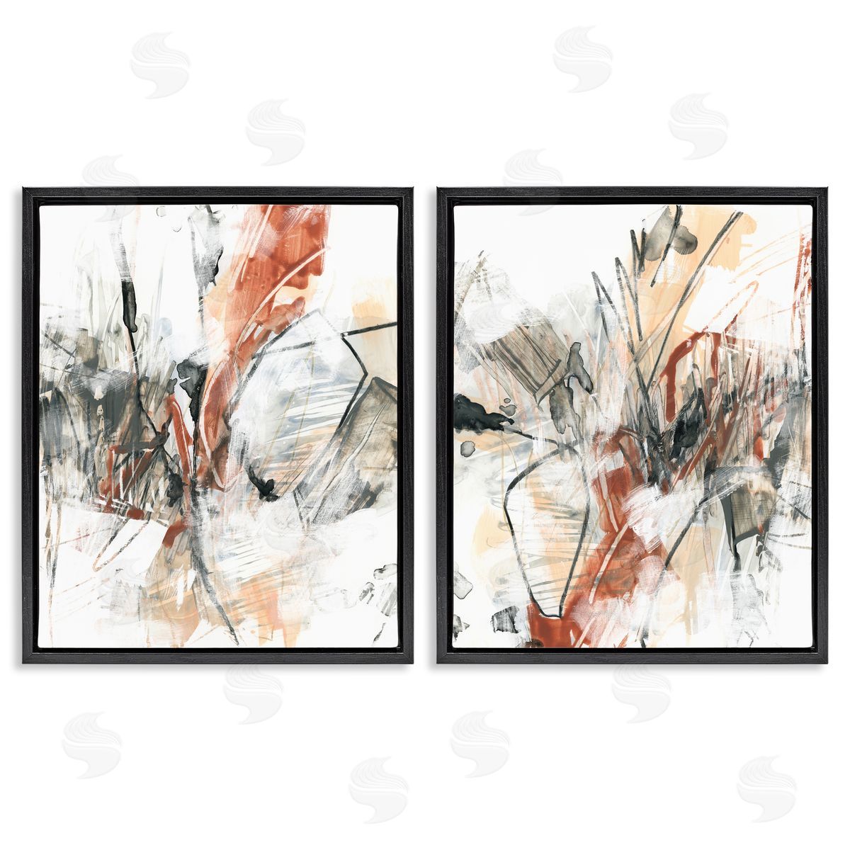 Chaotic Scribbles Abstracts Black Floating Frame Canvas Wall Art, Home Decor by June Erica Vess