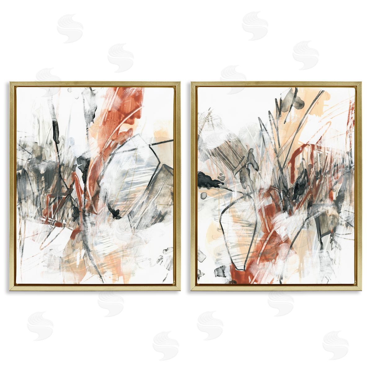Chaotic Scribbles Abstracts Gold Floating Frame Canvas Wall Art, Home Decor by June Erica Vess