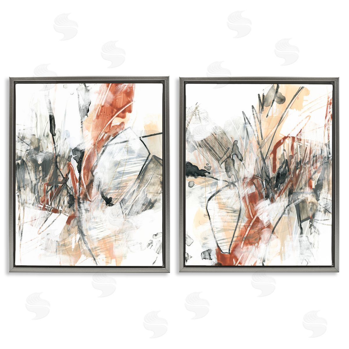 Chaotic Scribbles Abstracts Grey Floating Frame Canvas Wall Art, Home Decor by June Erica Vess