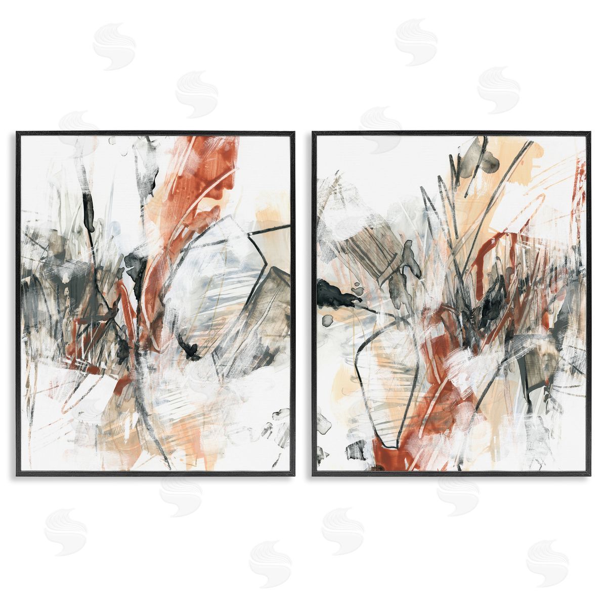Chaotic Scribbles Abstracts Black Frame Print Wall Art, Home Decor by June Erica Vess