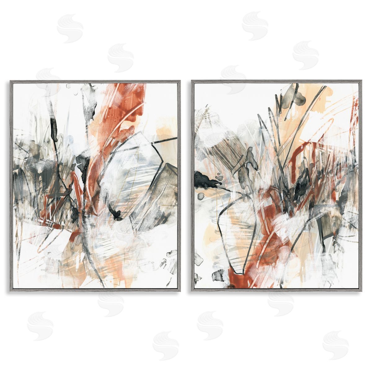 Chaotic Scribbles Abstracts Grey Frame Print Wall Art, Home Decor by June Erica Vess