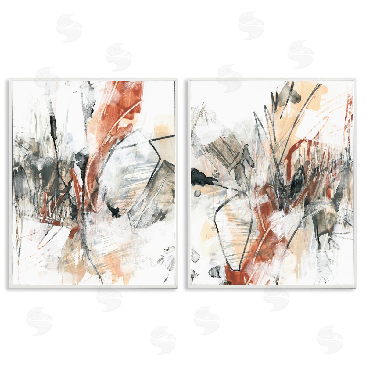 Chaotic Scribbles Abstracts White Frame Print Wall Art, Home Decor by June Erica Vess