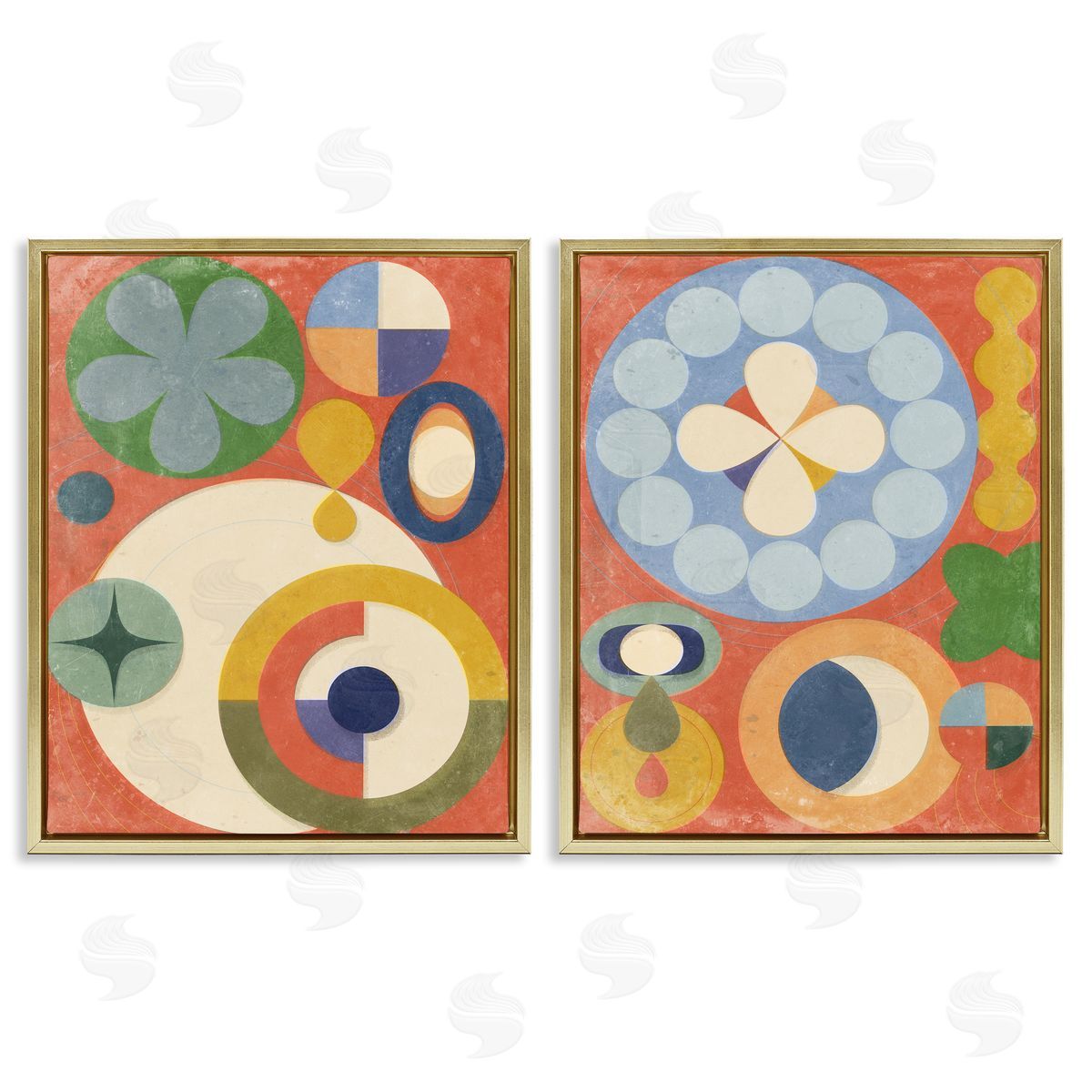 Retro Mixed Boho Shapes Gold Floating Frame Canvas Wall Art, Home Decor by Victoria Barnes