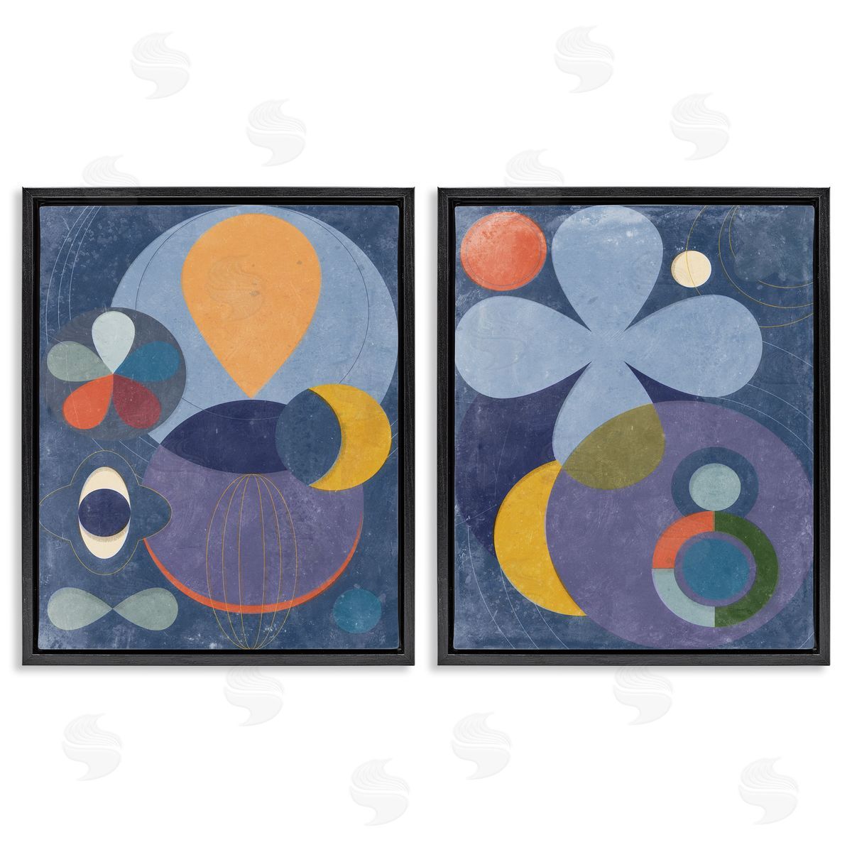 Retro Mixed Shapes Black Floating Frame Canvas Wall Art, Home Decor by Victoria Barnes