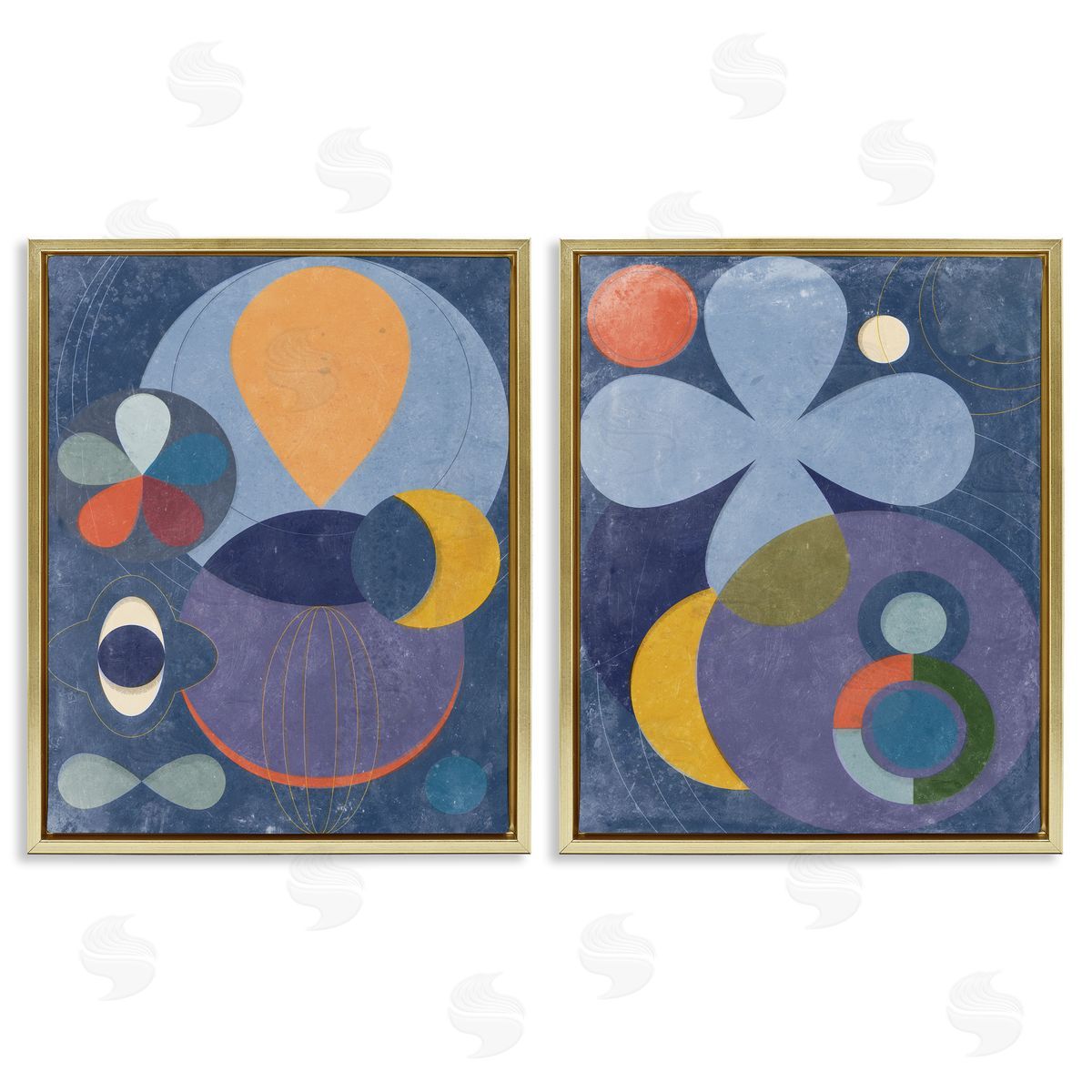 Retro Mixed Shapes Gold Floating Frame Canvas Wall Art, Home Decor by Victoria Barnes