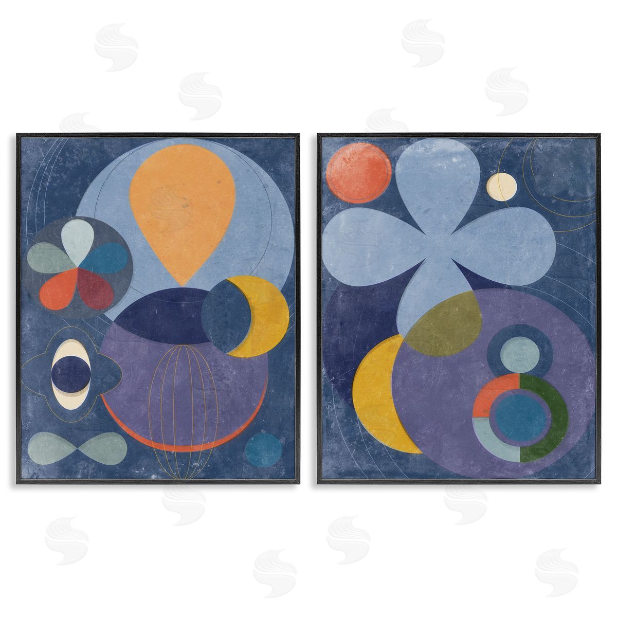 Retro Mixed Shapes Black Frame Print Wall Art, Home Decor by Victoria Barnes