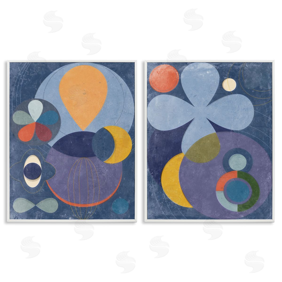 Retro Mixed Shapes White Frame Print Wall Art, Home Decor by Victoria Barnes