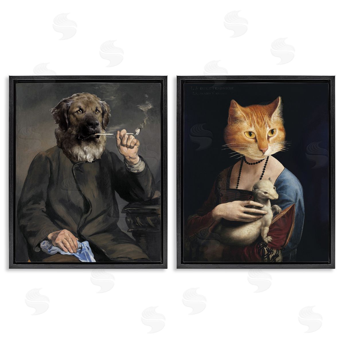 Historical Painting Animals Black Floating Frame Canvas Wall Art, Home Decor by Alicia Longley