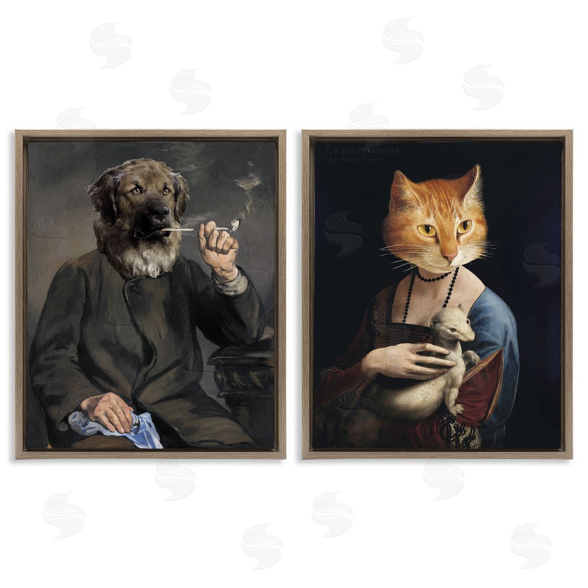 Historical Painting Animals Brown Floating Frame Canvas Wall Art, Home Decor by Alicia Longley