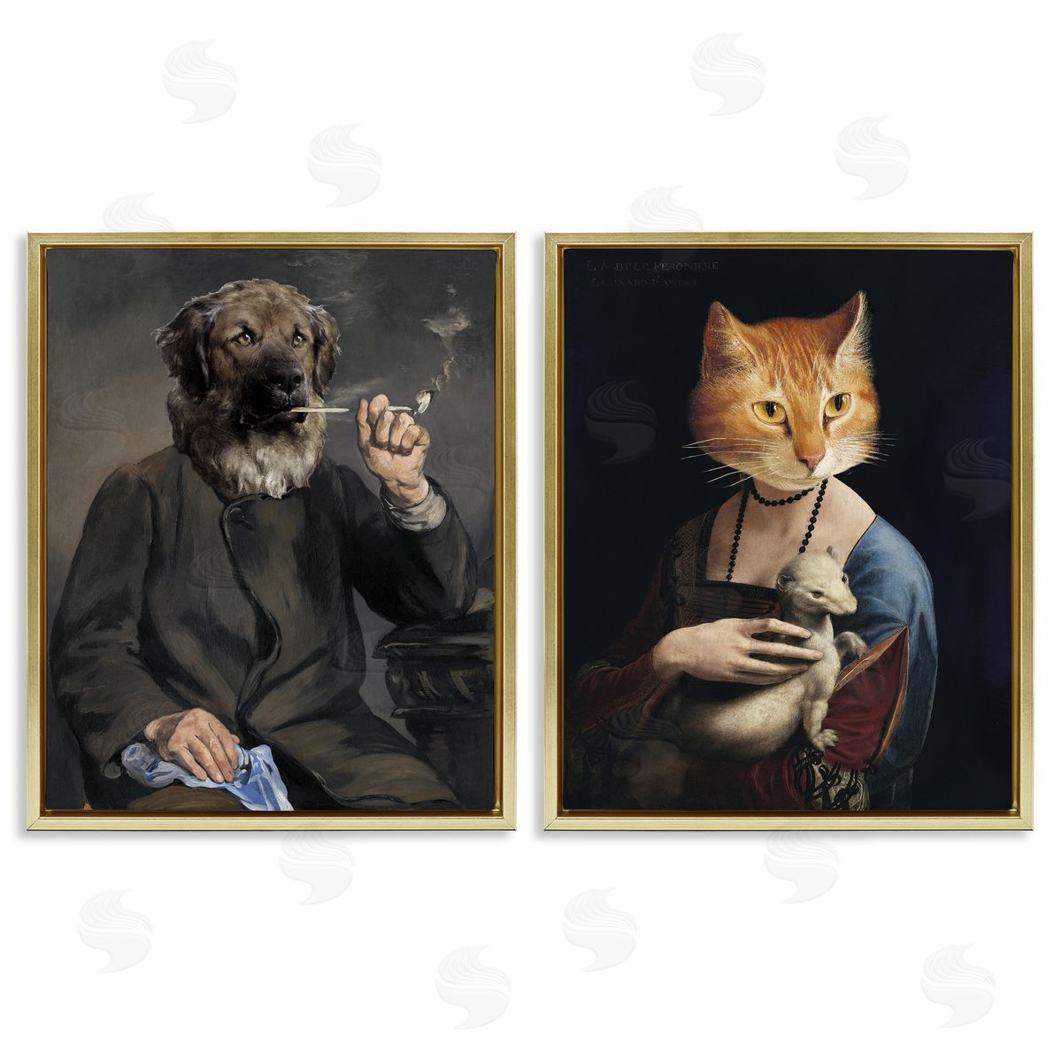 Historical Painting Animals Gold Floating Frame Canvas Wall Art, Home Decor by Alicia Longley