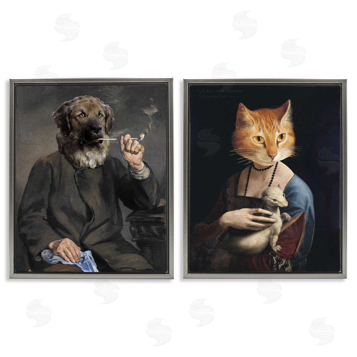 Historical Painting Animals Grey Floating Frame Canvas Wall Art, Home Decor by Alicia Longley