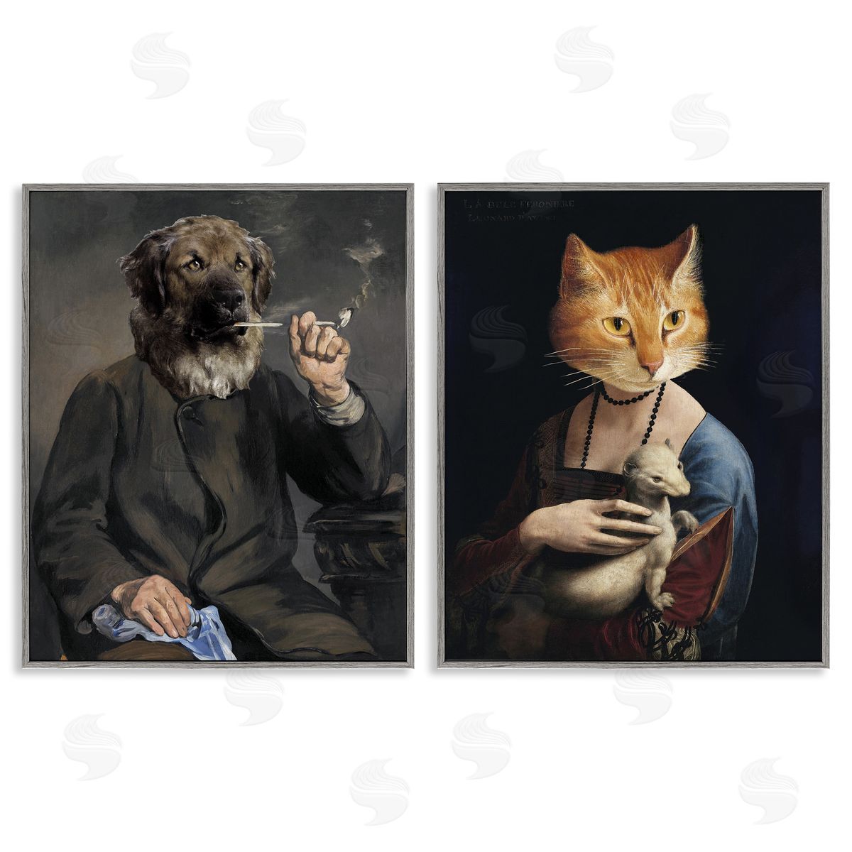 Historical Painting Animals Grey Frame Print Wall Art, Home Decor by Alicia Longley