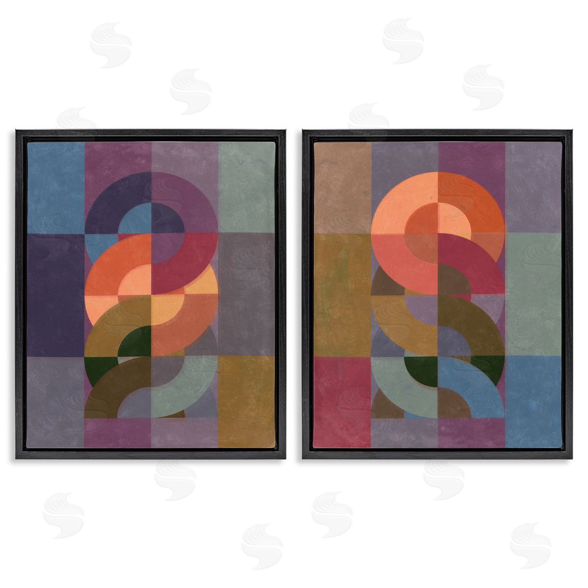 Linked Circles Patterns Black Floating Frame Canvas Wall Art, Home Decor by Victoria Barnes