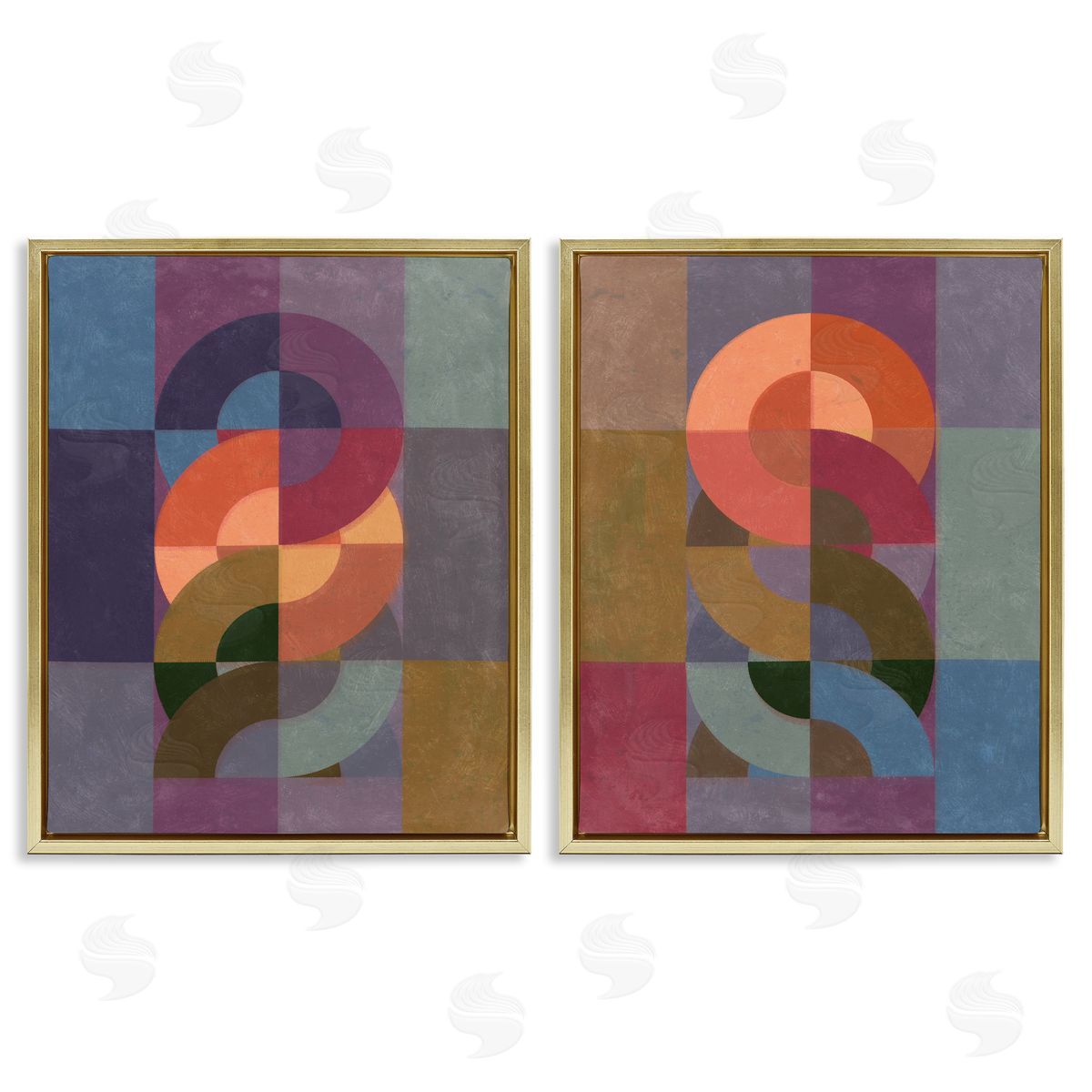 Linked Circles Patterns Gold Floating Frame Canvas Wall Art, Home Decor by Victoria Barnes