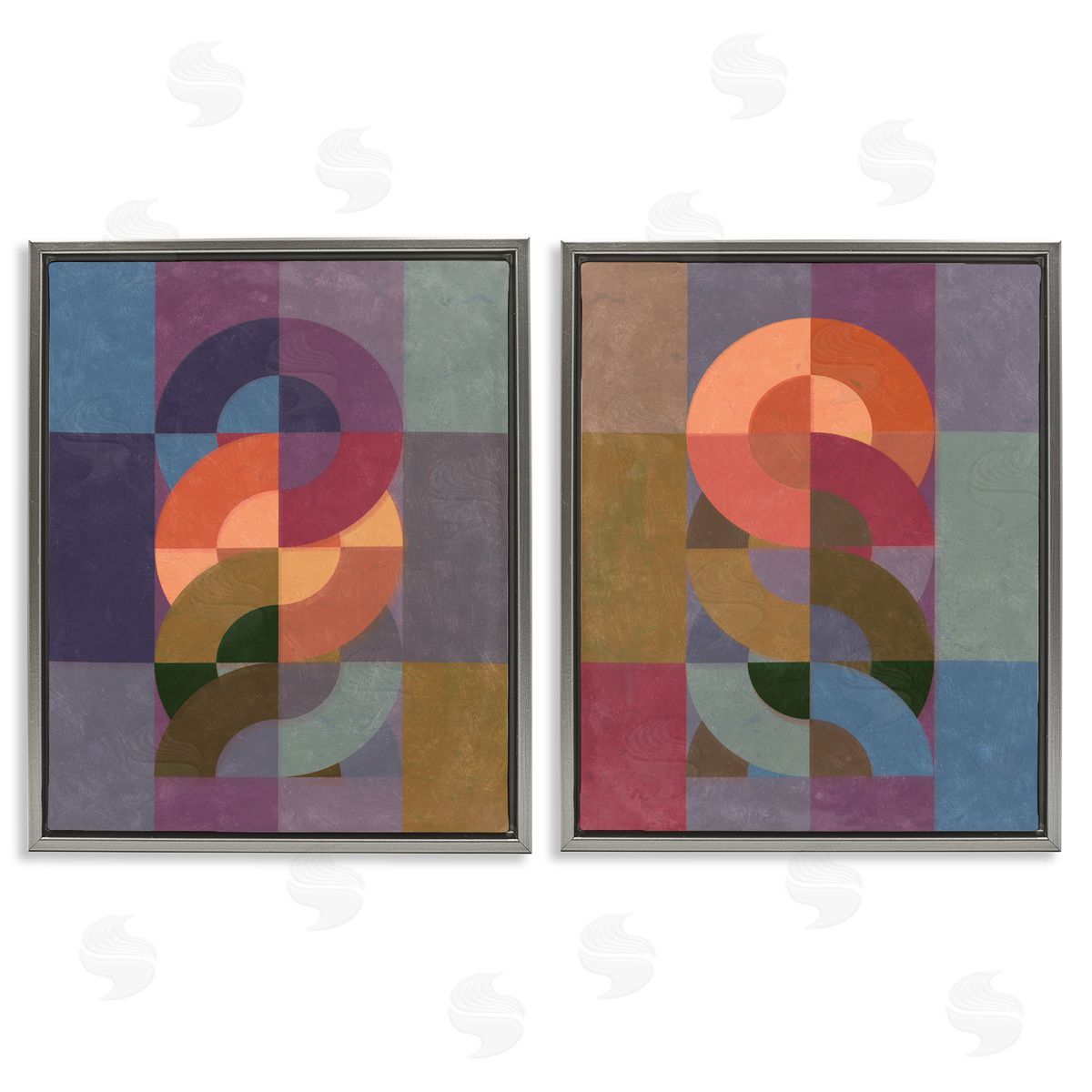 Linked Circles Patterns Grey Floating Frame Canvas Wall Art, Home Decor by Victoria Barnes