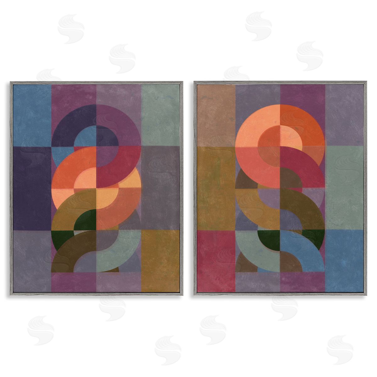 Linked Circles Patterns Grey Frame Print Wall Art, Home Decor by Victoria Barnes