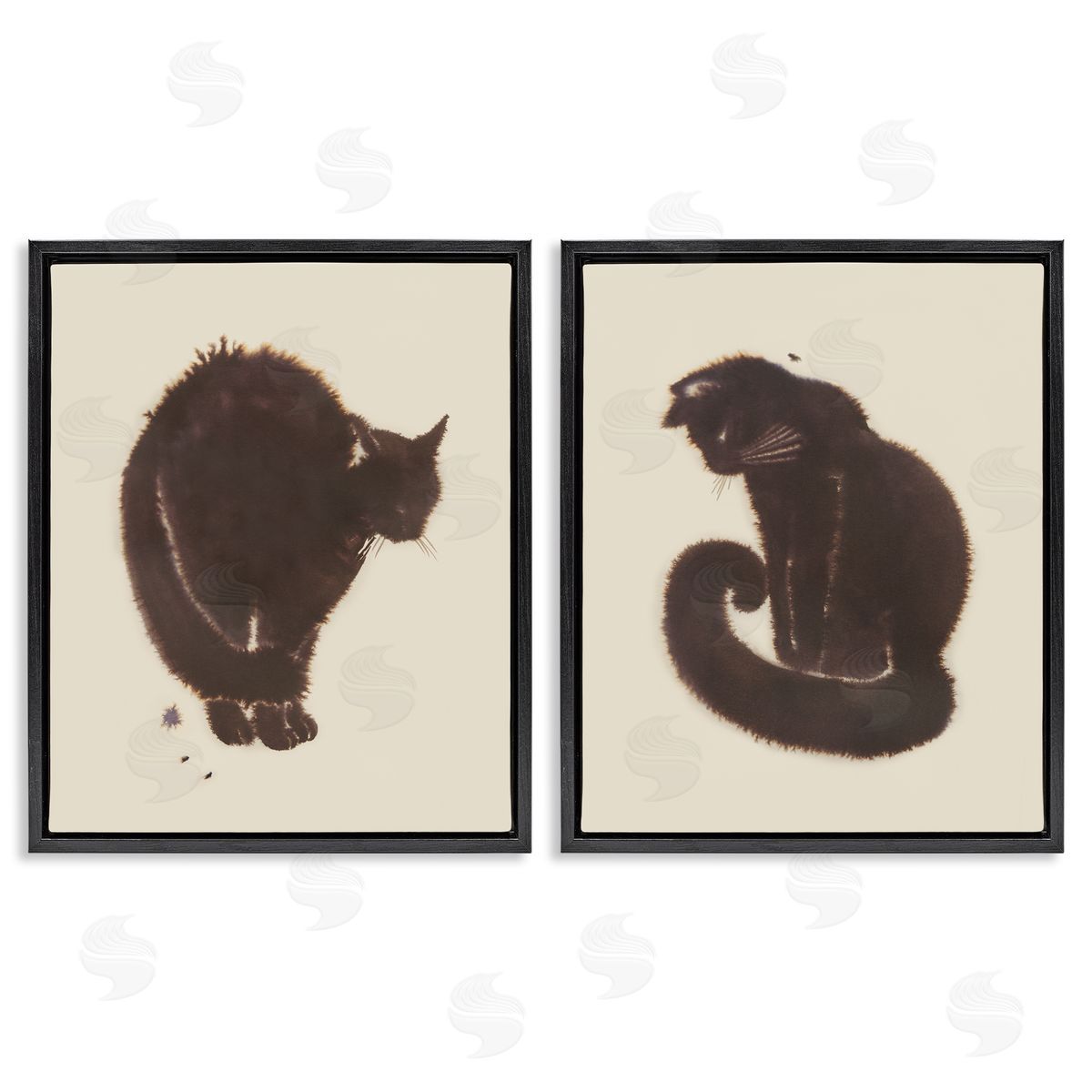 Simple Cats on Beige Black Floating Frame Canvas Wall Art, Home Decor by Grace Popp