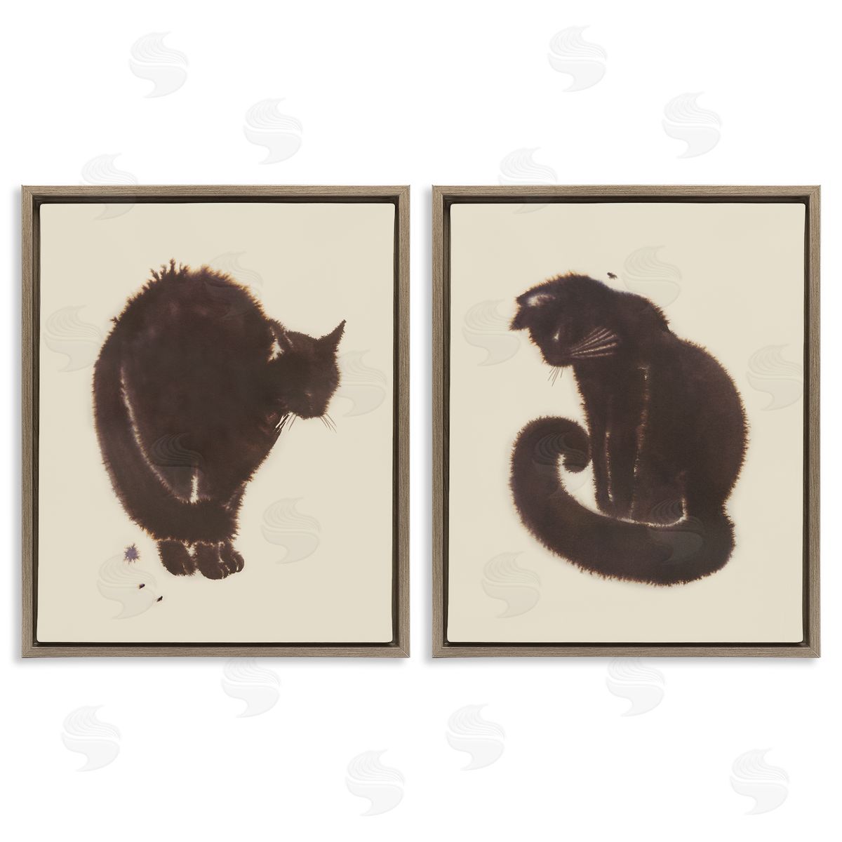 Simple Cats on Beige Brown Floating Frame Canvas Wall Art, Home Decor by Grace Popp