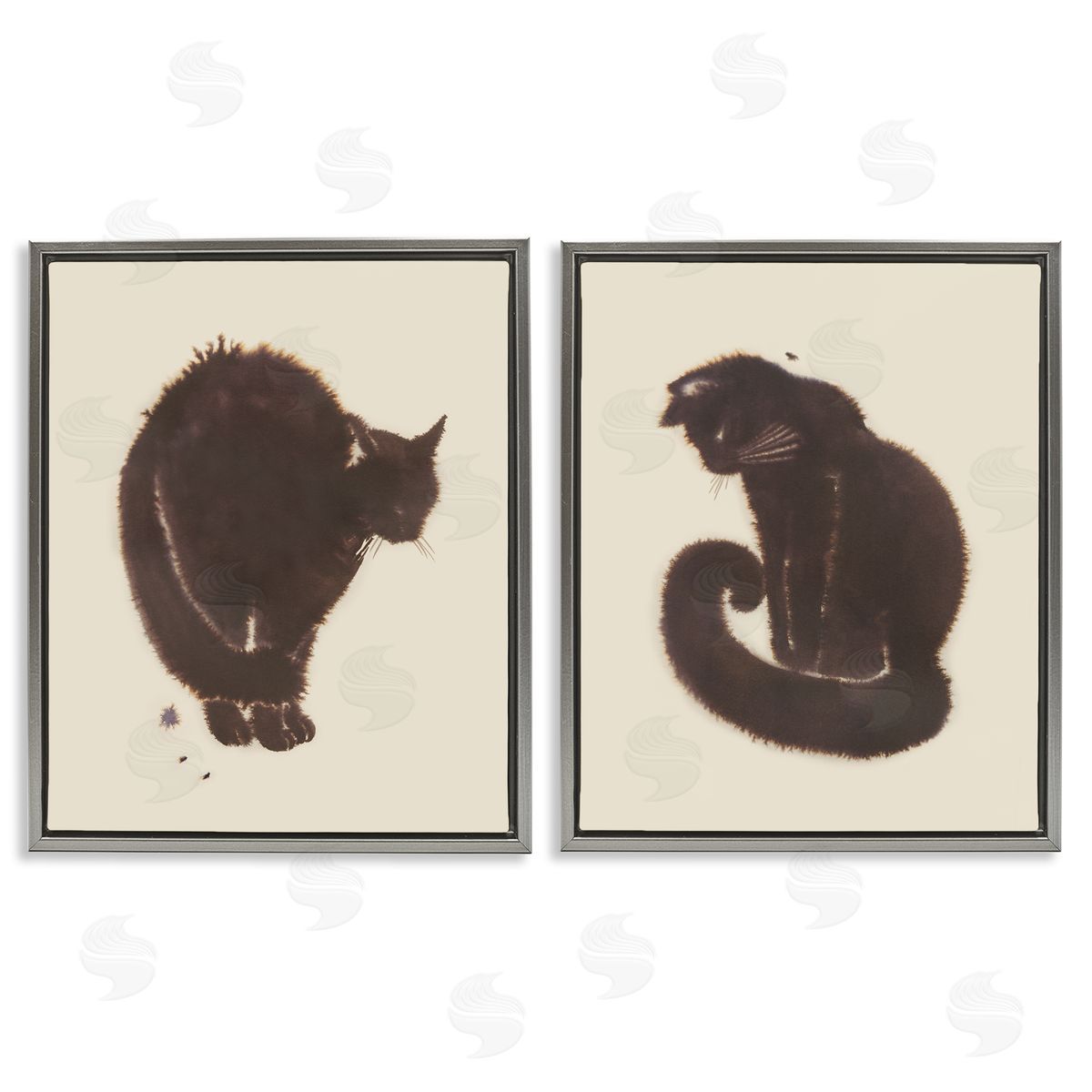 Simple Cats on Beige Grey Floating Frame Canvas Wall Art, Home Decor by Grace Popp