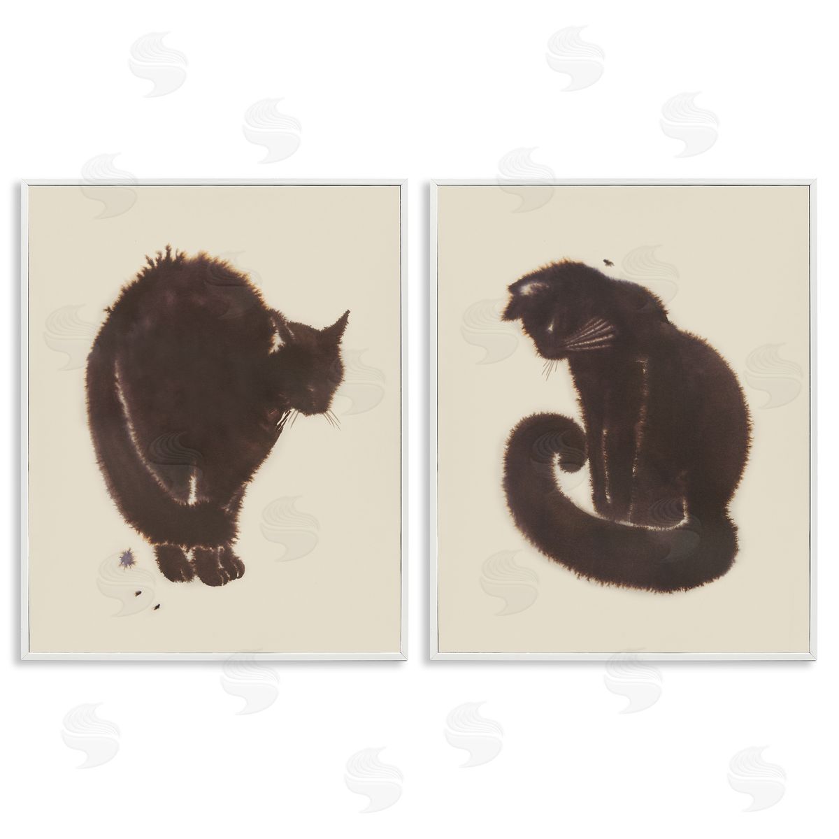 Simple Cats on Beige White Frame Print Wall Art, Home Decor by Grace Popp