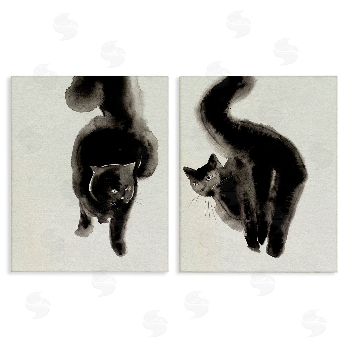 Minimal Black Cats Canvas Wall Art, Home Decor by Melissa Wang