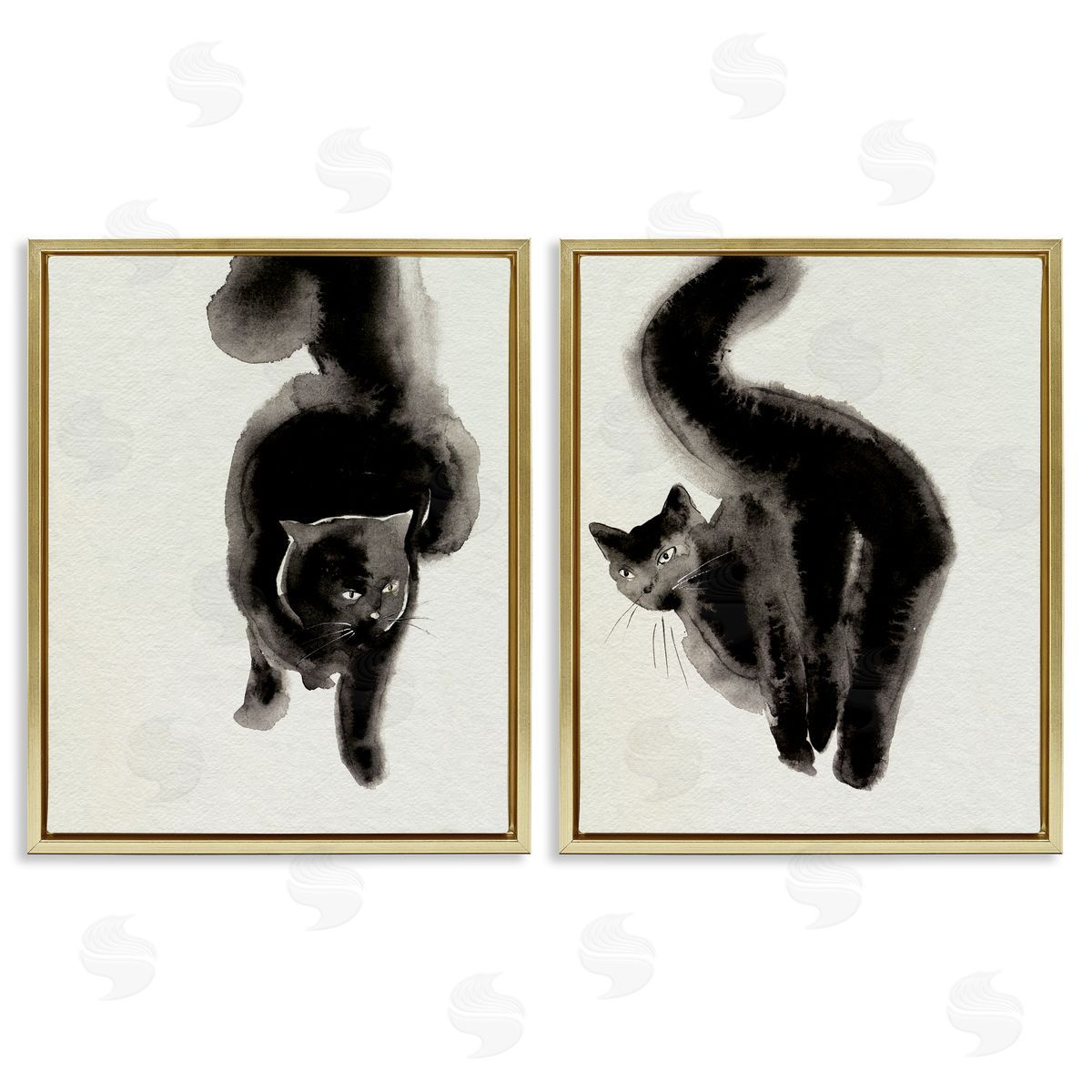 Minimal Black Cats Gold Floating Frame Canvas Wall Art, Home Decor by Melissa Wang