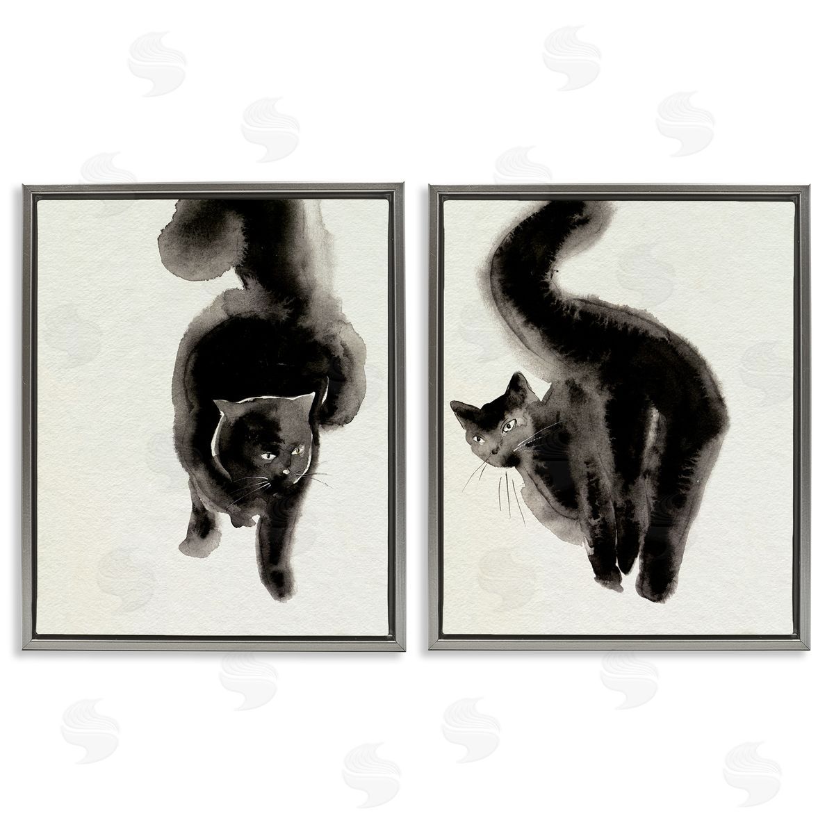 Minimal Black Cats Grey Floating Frame Canvas Wall Art, Home Decor by Melissa Wang