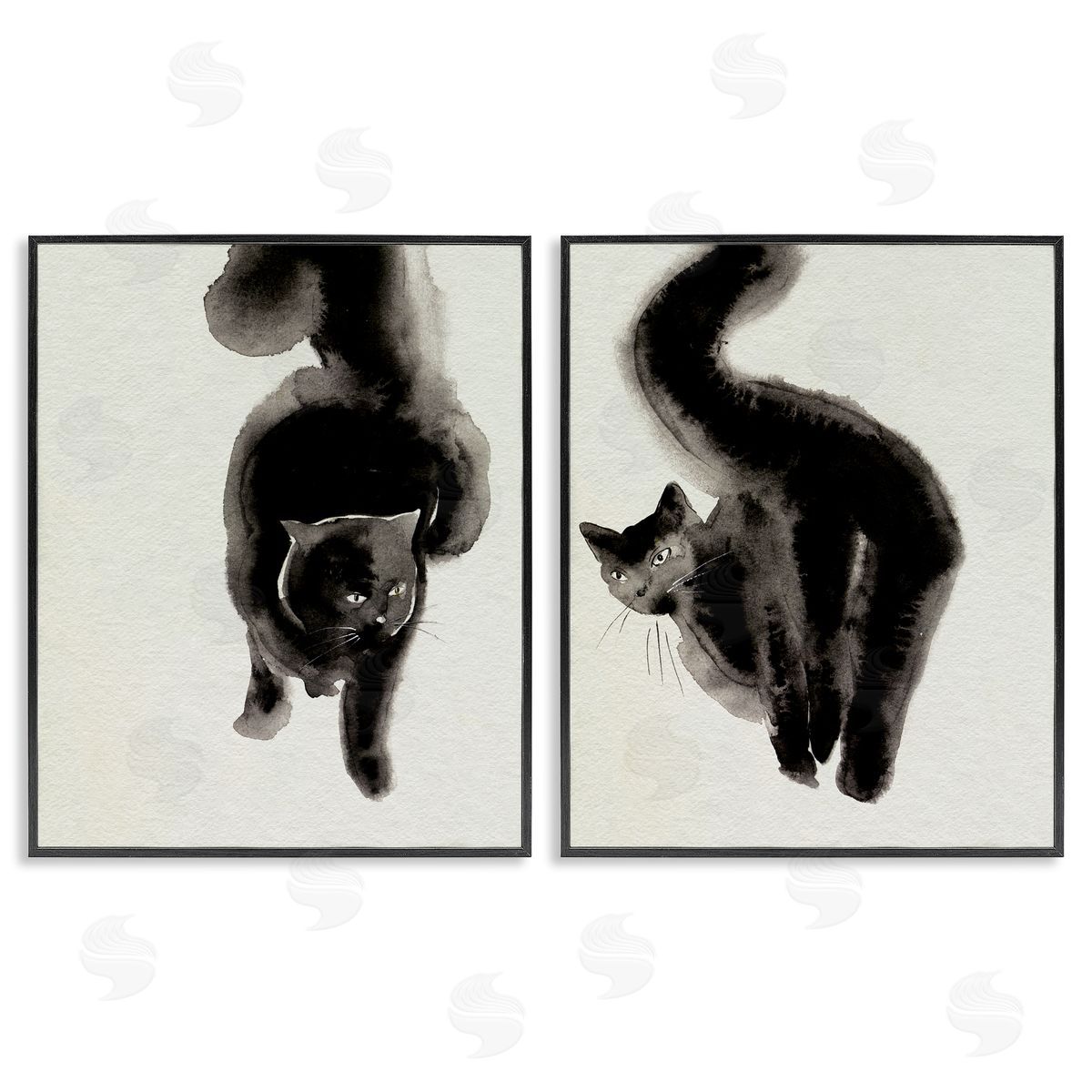 Minimal Black Cats Black Frame Print Wall Art, Home Decor by Melissa Wang