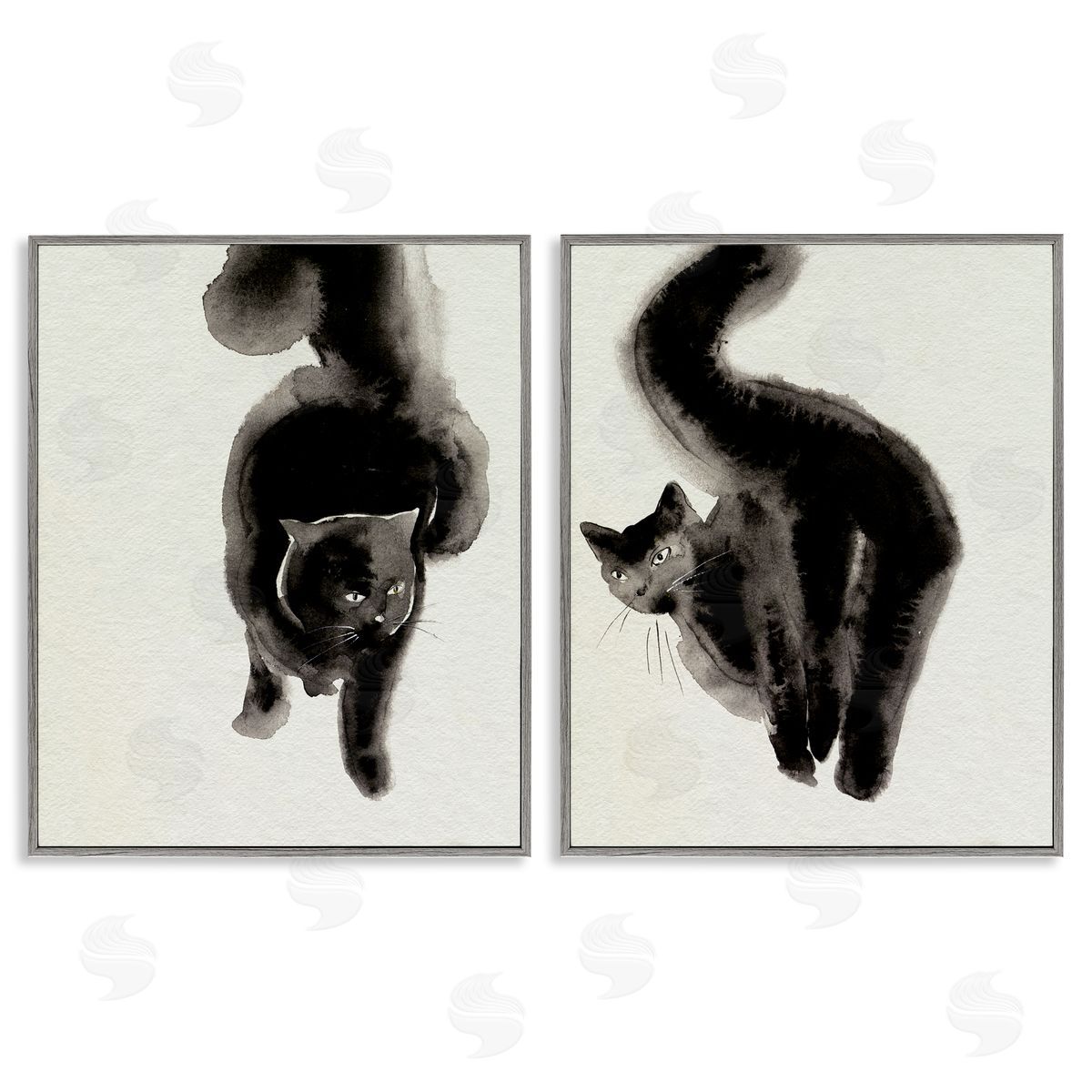 Minimal Black Cats Grey Frame Print Wall Art, Home Decor by Melissa Wang