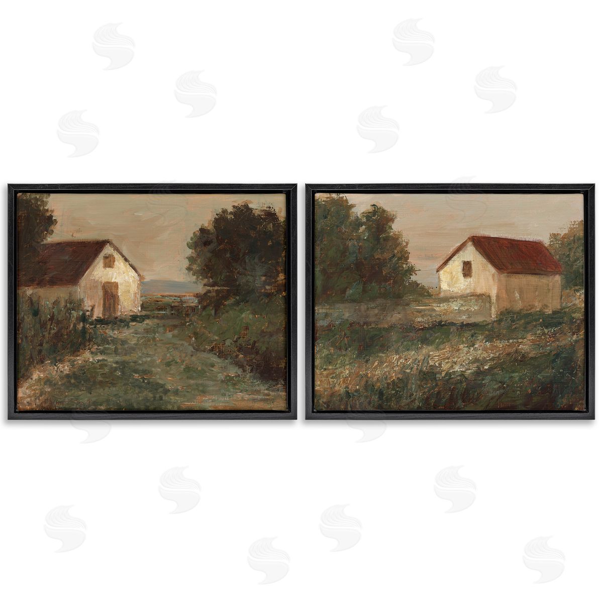 Traditional Country Farmland Black Floating Frame Canvas Wall Art, Home Decor by Ethan Harper