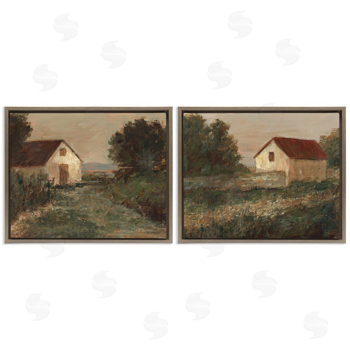 Traditional Country Farmland Brown Floating Frame Canvas Wall Art, Home Decor by Ethan Harper