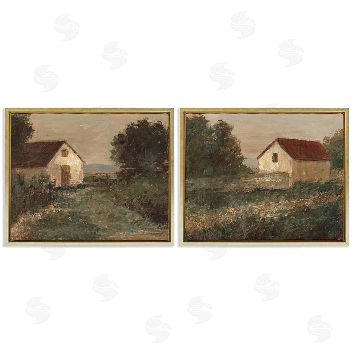 Traditional Country Farmland Gold Floating Frame Canvas Wall Art, Home Decor by Ethan Harper