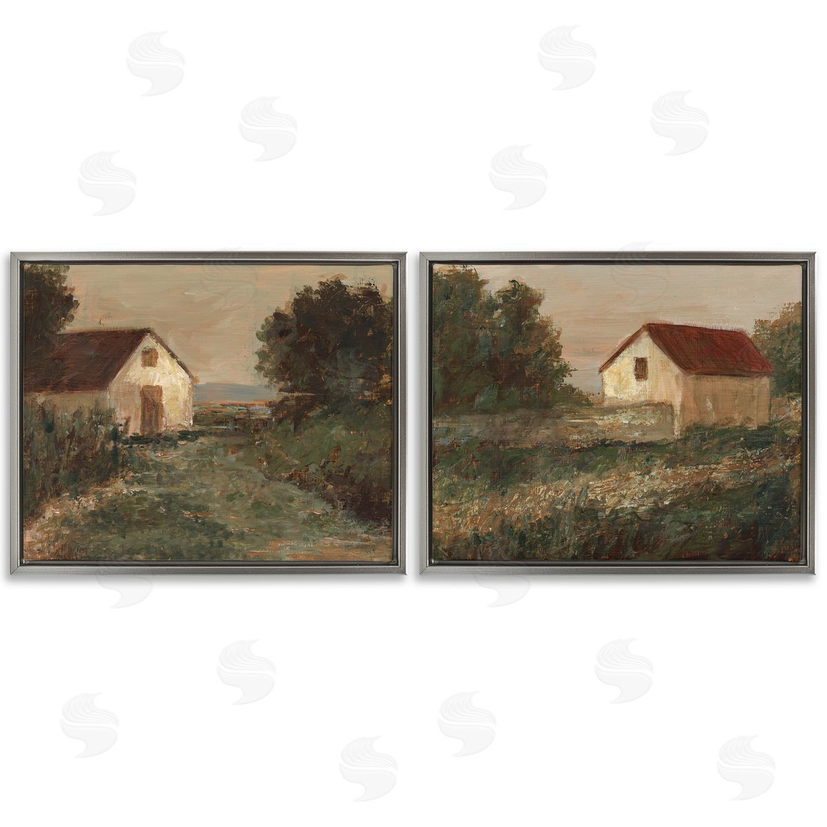 Traditional Country Farmland Grey Floating Frame Canvas Wall Art, Home Decor by Ethan Harper