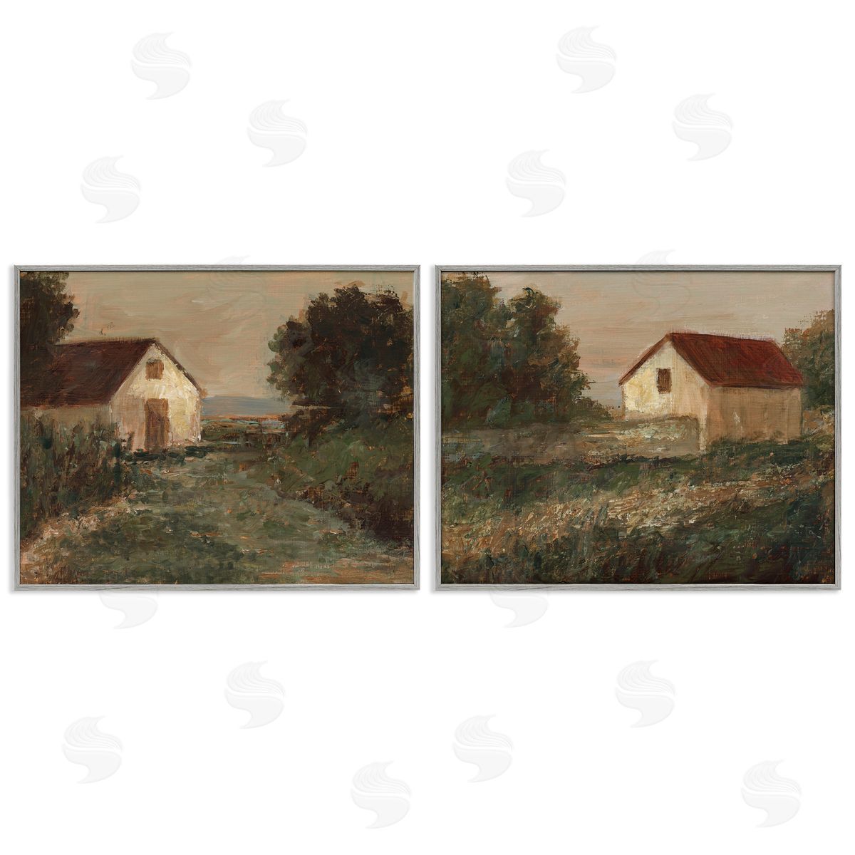 Traditional Country Farmland Grey Frame Print Wall Art, Home Decor by Ethan Harper