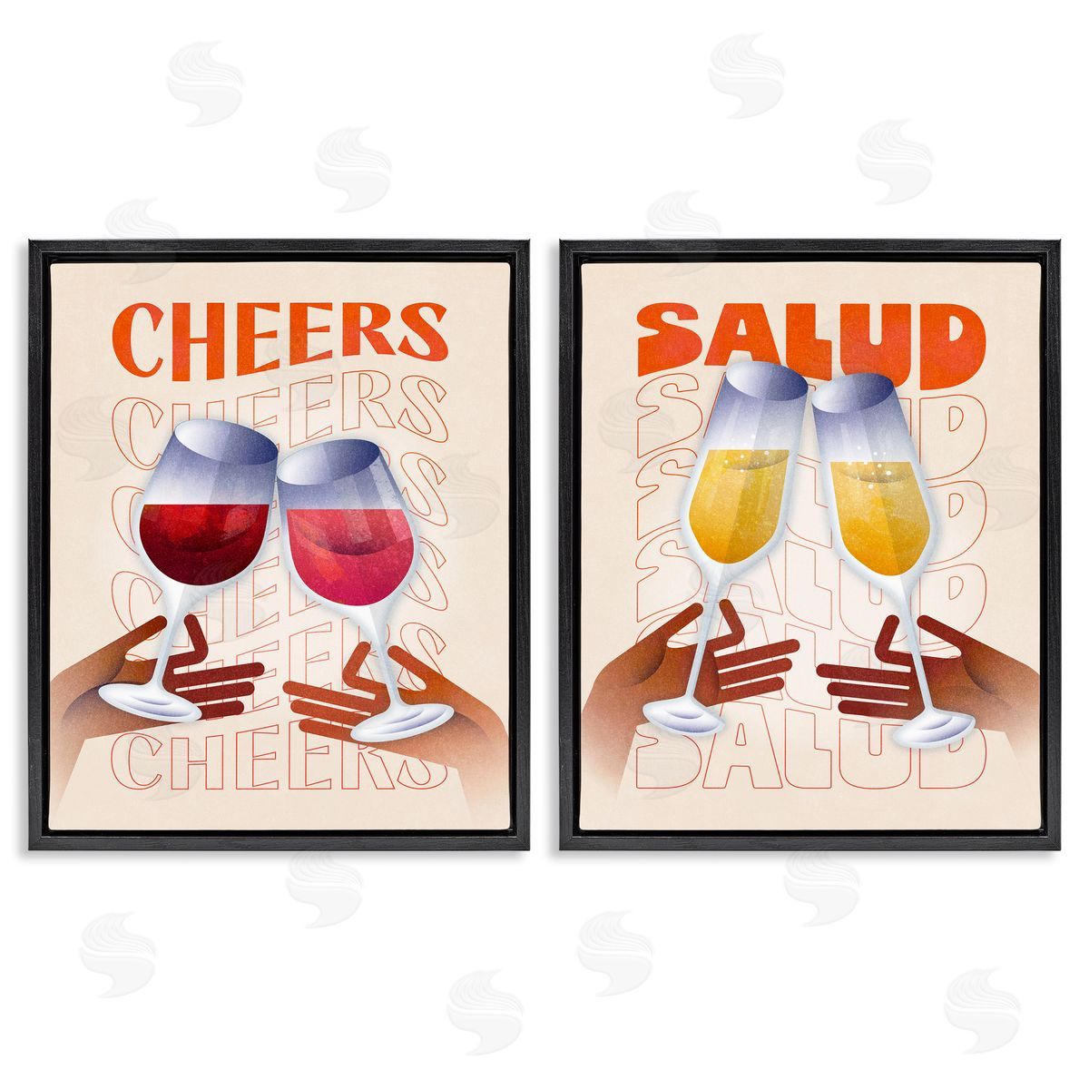 Midcentury Modern Cheers Black Floating Frame Canvas Wall Art, Home Decor by Victoria Barnes