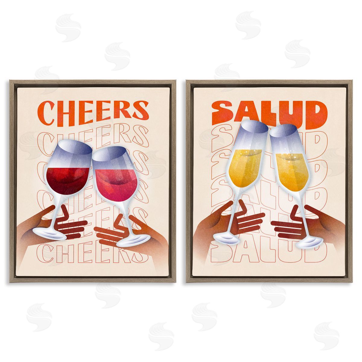 Midcentury Modern Cheers Brown Floating Frame Canvas Wall Art, Home Decor by Victoria Barnes
