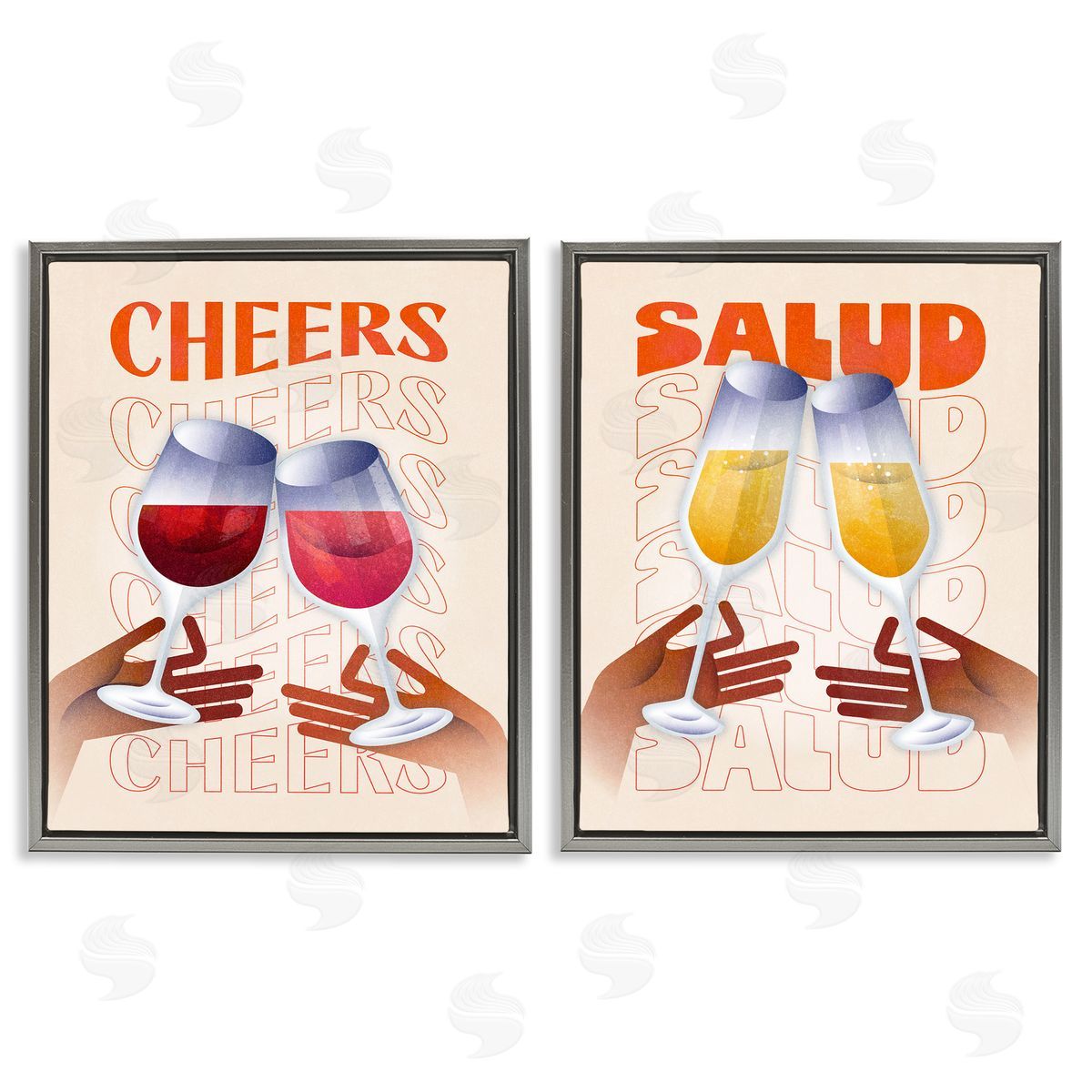 Midcentury Modern Cheers Grey Floating Frame Canvas Wall Art, Home Decor by Victoria Barnes