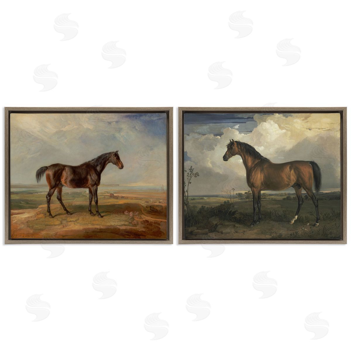 Horses in Desolate Terrain Brown Floating Frame Canvas Wall Art, Home Decor by James Ward