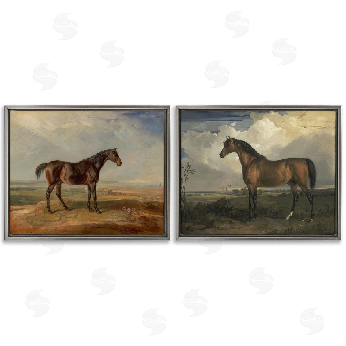 Horses in Desolate Terrain Grey Floating Frame Canvas Wall Art, Home Decor by James Ward