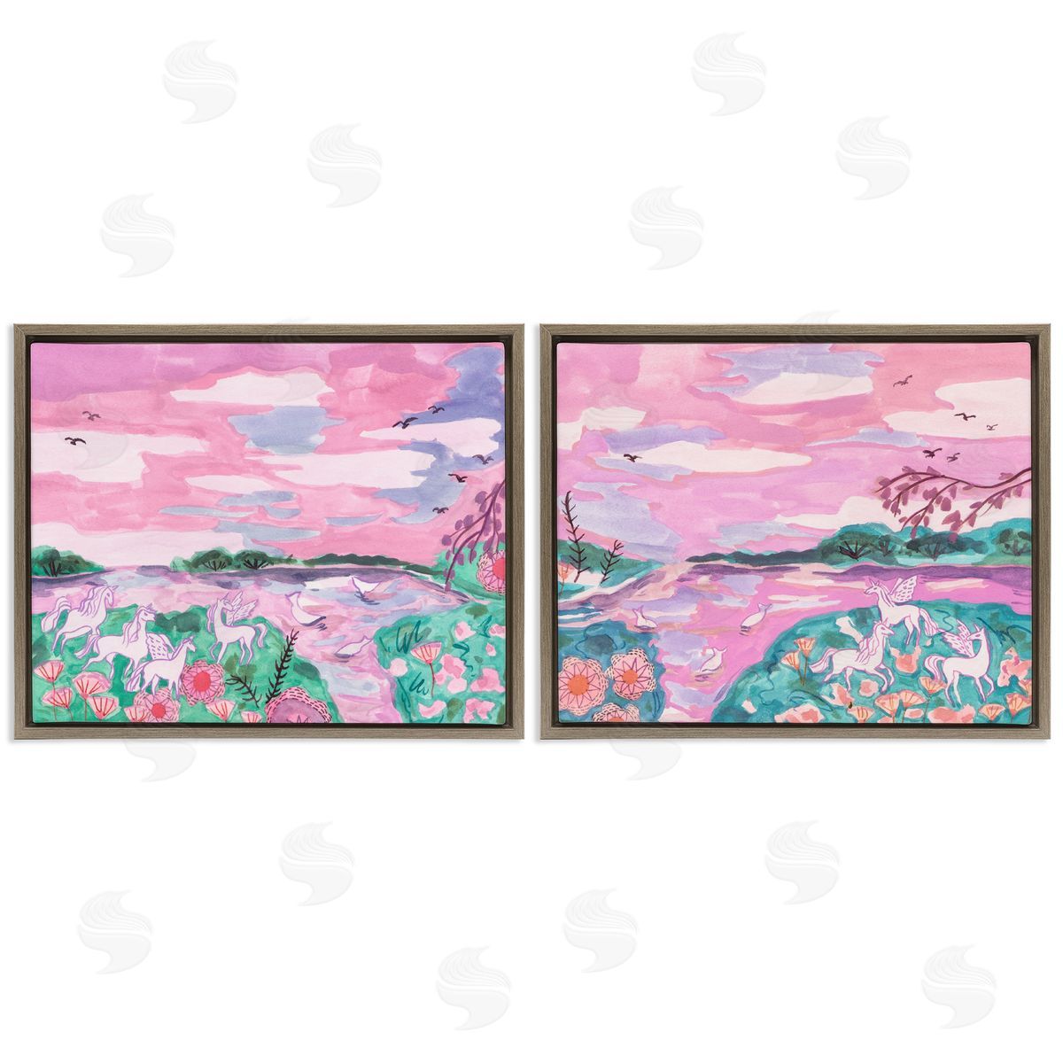 Unicorn Nature Whimsy Brown Floating Frame Canvas Wall Art, Home Decor by Melissa Wang